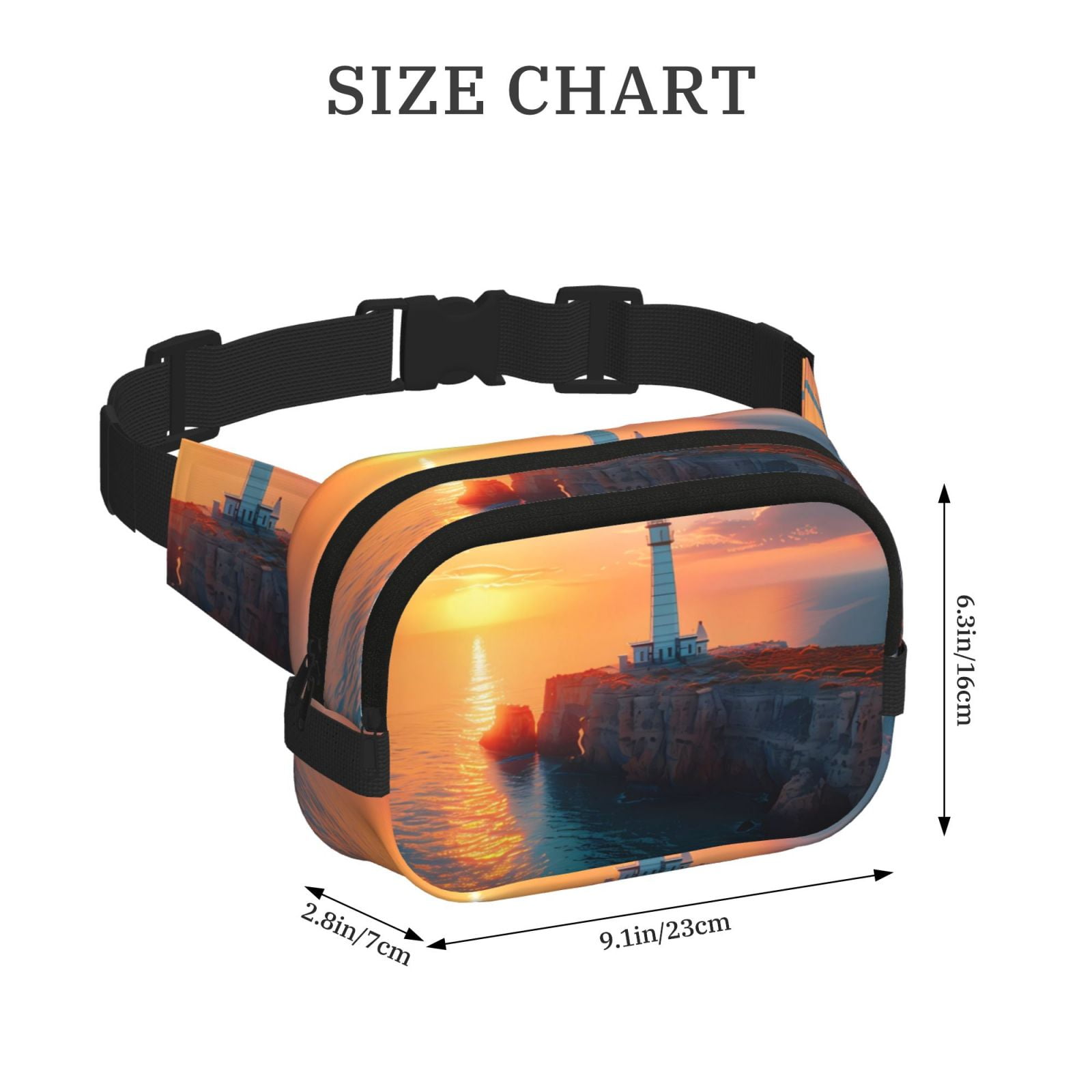 Picia Lighthouse At Sunset Coast Print Square Double-Layer Waist Bag Mini Adjustable Waist Belt Bag Exercise Running Travel Hiking