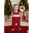 thumbnail image 6 of Miaouyo Infant Baby Girls Boys Christmas Outfit 0 3 6 9 12 18 Months Loose Fit Striped Crew Neck Romper Embroidered Overalls Pants and Cap 3 Pcs Set, 6 of 9