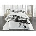 thumbnail image 3 of Ambesonne Vintage Airplane Quilted Bedspread Set 3 Pcs, Sketch Art, Queen Size, Black and White, 3 of 5