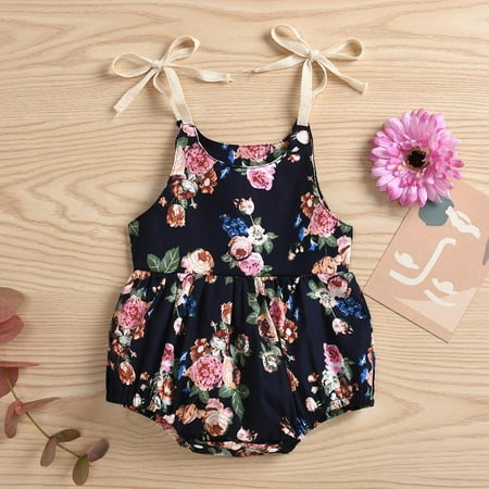 

KONBECA Baby Boys Girls Rompers Infants Pure Cotton Coverall Baby Girls Flowers Print Straps Sleeveless Jumpsuit Casual Bodysuit Outfits (0-24 Months)