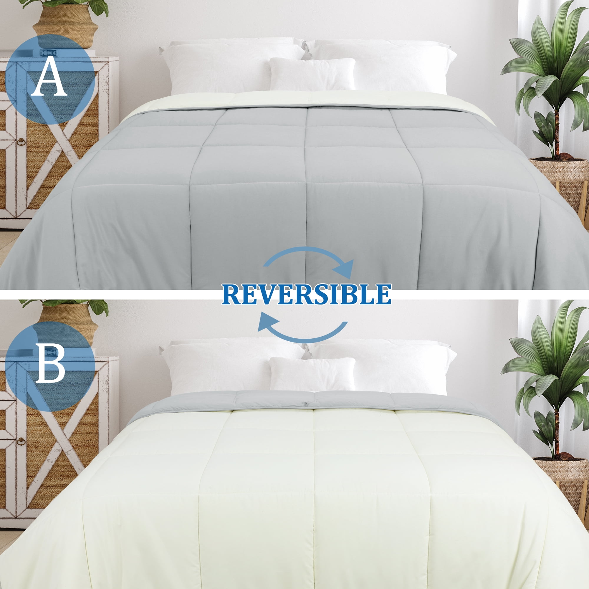 Unique Bargains Quilt Lightweight Down Comforter Light Gray/White King