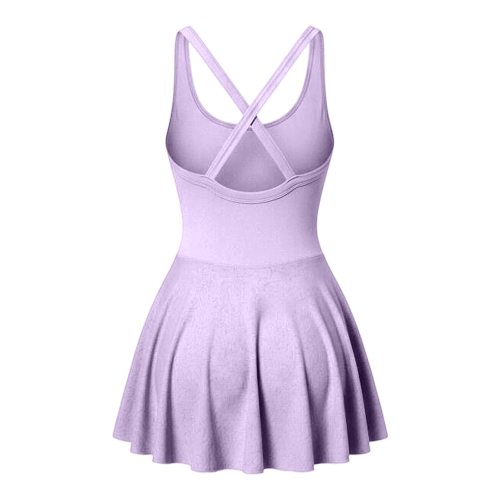 Arlun Women's Summer Athletic Tennis Dresses with Built in Shorts and Bra Square Neck Sleeveless Workout Exercise Casual Mini Dresses Solid Color Stretch Comfy Short Sundress Light Purple XL