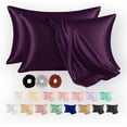 thumbnail image 2 of Satin Pillow Cover Set: 2 Satin Cases, Bonnet & 3 Scrunchies Gift Wine 20 x 12 Inch, 2 of 4
