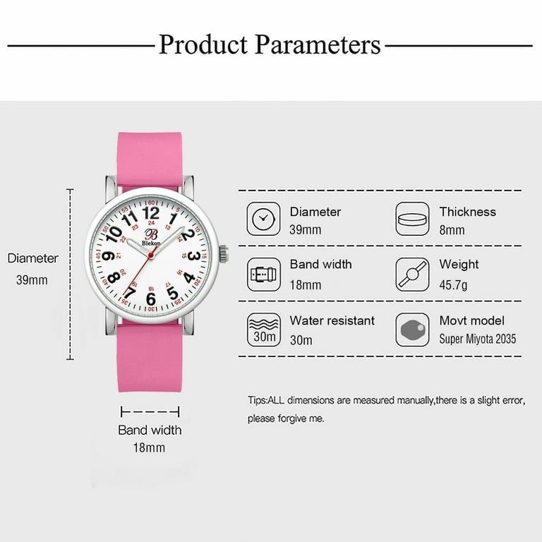 Blekon Original Nurse Watch Medical Scrub Pink Colors Easy Read Dial Second Hand Water Resistant Watch