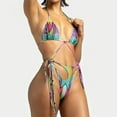 thumbnail image 2 of WREESH Womens Two Piece Swimsuit String Bikini Sets Halter Bicolor Fashion Casual Waist Slim Splicing Printing Bikinis Sets Beach Bathing Suit Multicolor, 2 of 9