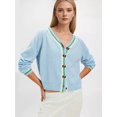 thumbnail image 4 of Women's Cropped Cardigan Sweaters Fall Long Sleeve Button Down Color Block Knit Outwear Coats Blue XL, 4 of 9