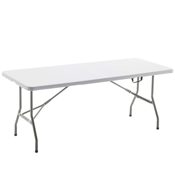 BTEXPERT Set of 10, Fold-in-Half Folding Utility Table 6 Feet 72" x 29.5" Handle Indoor Outdoor Picnic Camping Home Party Wedding Event White
