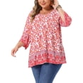 thumbnail image 4 of Agnes Orinda Women's Plus Size School College Bohe Tops Floral Print V Neck 3/4 Sleeve Dressy Top Casual Work Tunic Blouses 3X Orange, 4 of 6