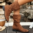 thumbnail image 5 of Viluyesy Womens Mid-Calf Slouch Boots, Low Heels Comfortable Pull-On Fall Winter Suede Boots Brown US7, 5 of 9