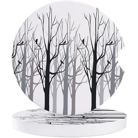 

FMSHPON Simple Forest Branch Bird Silhouette Set of 6 Car Coaster for Drinks Absorbent Ceramic Stone Coasters Cup Mat with Cork Base for Home Kitchen Room Coffee Table Bar Decor