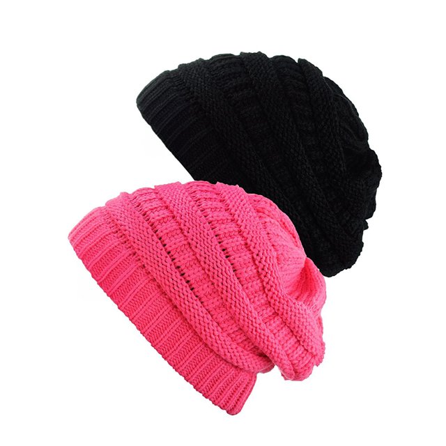 Bonnet Tricoté pour Femmes (2 PACK), Noir/rose Bonbon