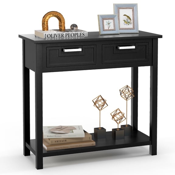 Costway Accent Console Table Entryway Sofa Foyer Table Storage Shelf with 2 Drawers Black