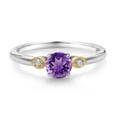 thumbnail image 2 of Gem Stone King 925 Sterling Silver and 10K Yellow Gold Purple Amethyst and White Lab Grown Diamond 3 Stone Engagement Ring for Women (0.51 Cttw, Round Gemstone February Birthstone, Size 5), 2 of 4