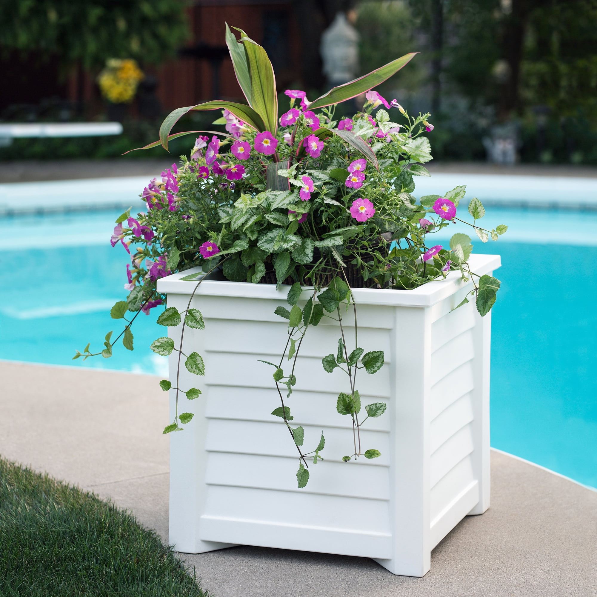 Mayne Lakeland 16" x 16" x 16" Square White Self Watering Plastic Planter