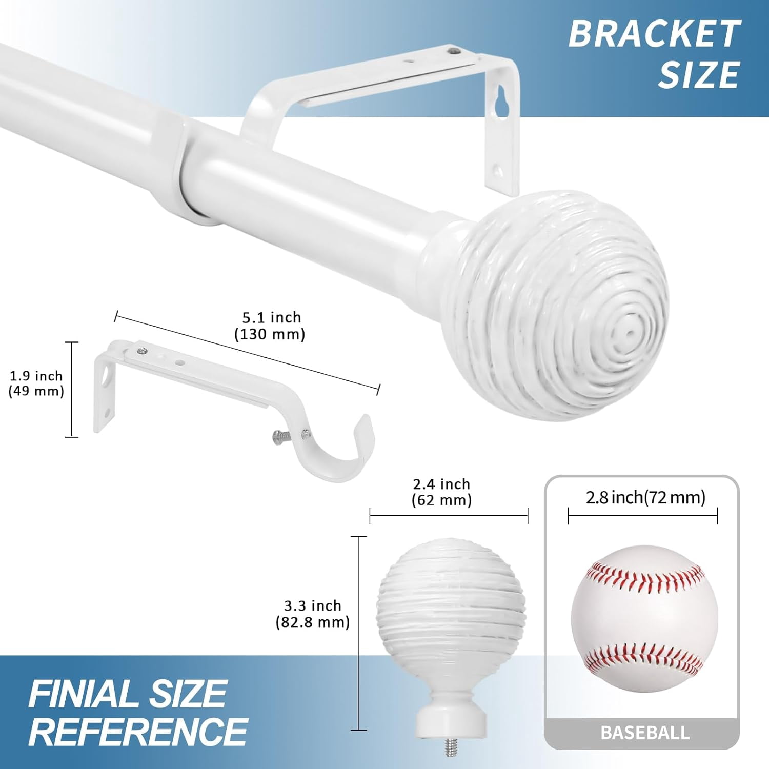 Urbanest Adjustable Single Curtain Rod Set Favo Finials – 1 - Inch Diameter, With Glossy White Rod, 84–120 Inches