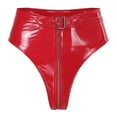 thumbnail image 1 of TiaoBug Culottes Bikini à Fermeture Éclair pour Femmes en Cuir Verni avec Boucles Rouge m, 1 of 6