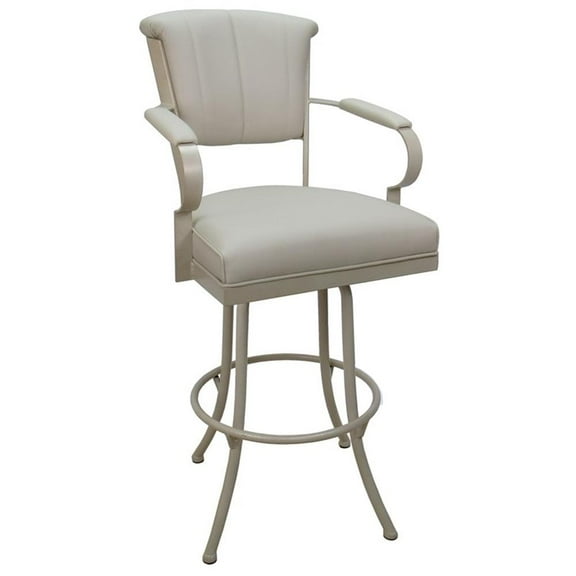 Miami Extra Tall 34" Metal Bar Stools on A Base - Ocean Beige Vinyl - Beige
