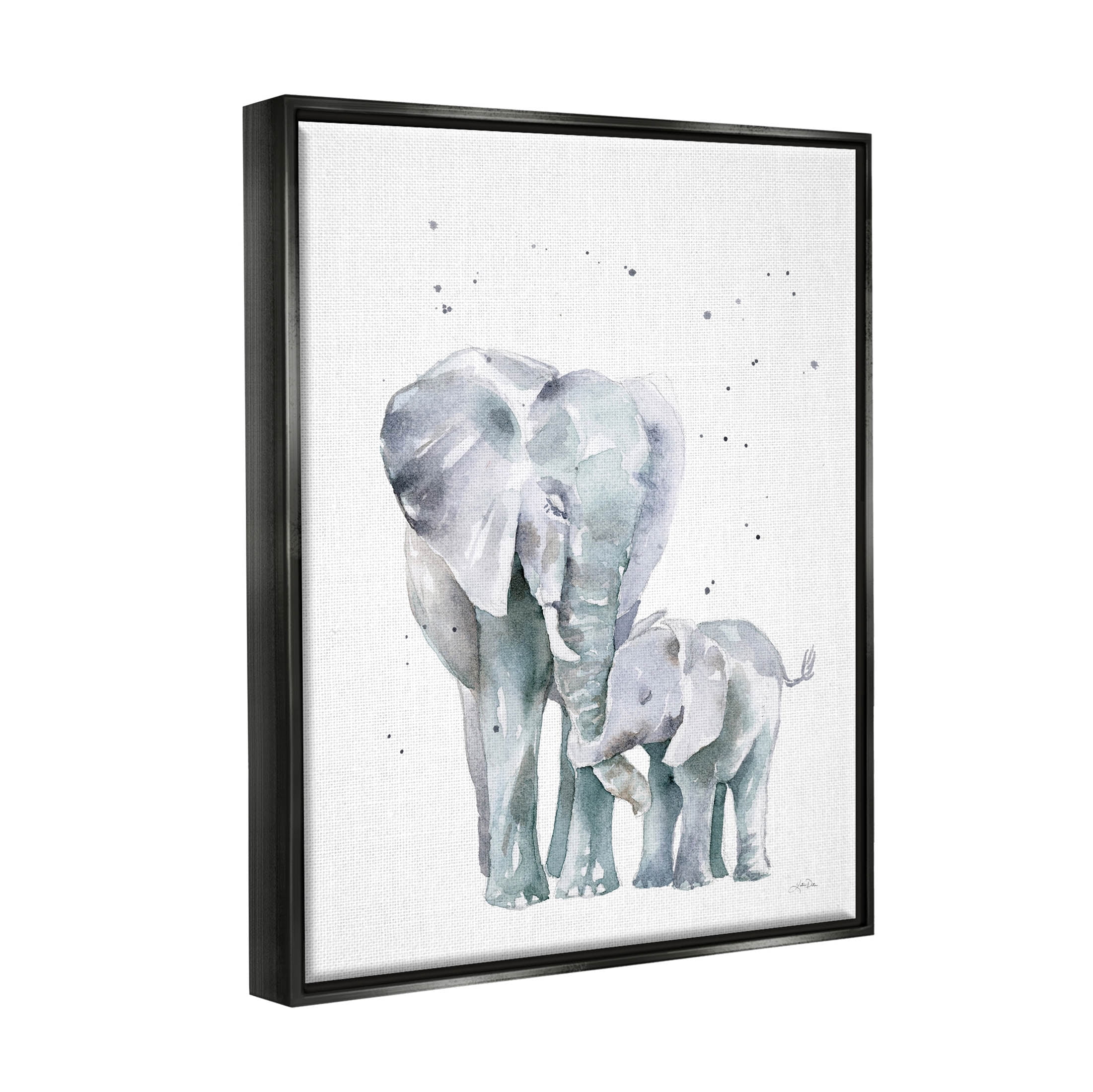Stupell Industries Loving Elephant Family Hugs Watercolor Graphic Art Jet Black Floating Framed Canvas Print Wall Art, Design by Katrina Pete