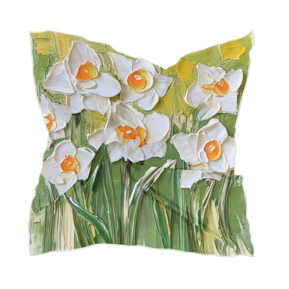 Abstract Oil Painting Of Daffodils Women's Fashion Soft Scarf Square Satin Head Scarf Neck Scarf Head Hair Wraps