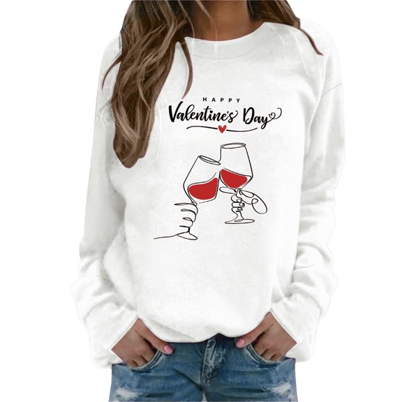 FKMJH Women's Hoodless Sweatshirt Valentine's Day Sweatshirt for Women Matching Couples Hoodies Comfortable Pullover Gifts for Girlfriend Cute Love Heart Graphic Hoodie Valentine's Day Gift Ideas