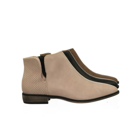 

Masterpiece04 by Bamboo Vintage Perforated Block Heel Ankle Bootie w Side Slit Cutout