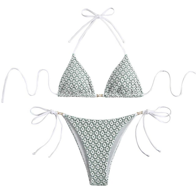 KIHOUT 2025 Women's Triangle Bikini Floral Printed Bikini Set Two Piece Summer Swimsuit Bathing Suits for Beach Pool Party