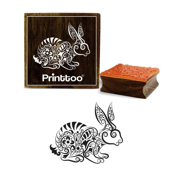 Printtoo Craft Textile Rabbit Pattern Square Wooden Rubber Stamp Scrap-booking-5 x 5 Inches