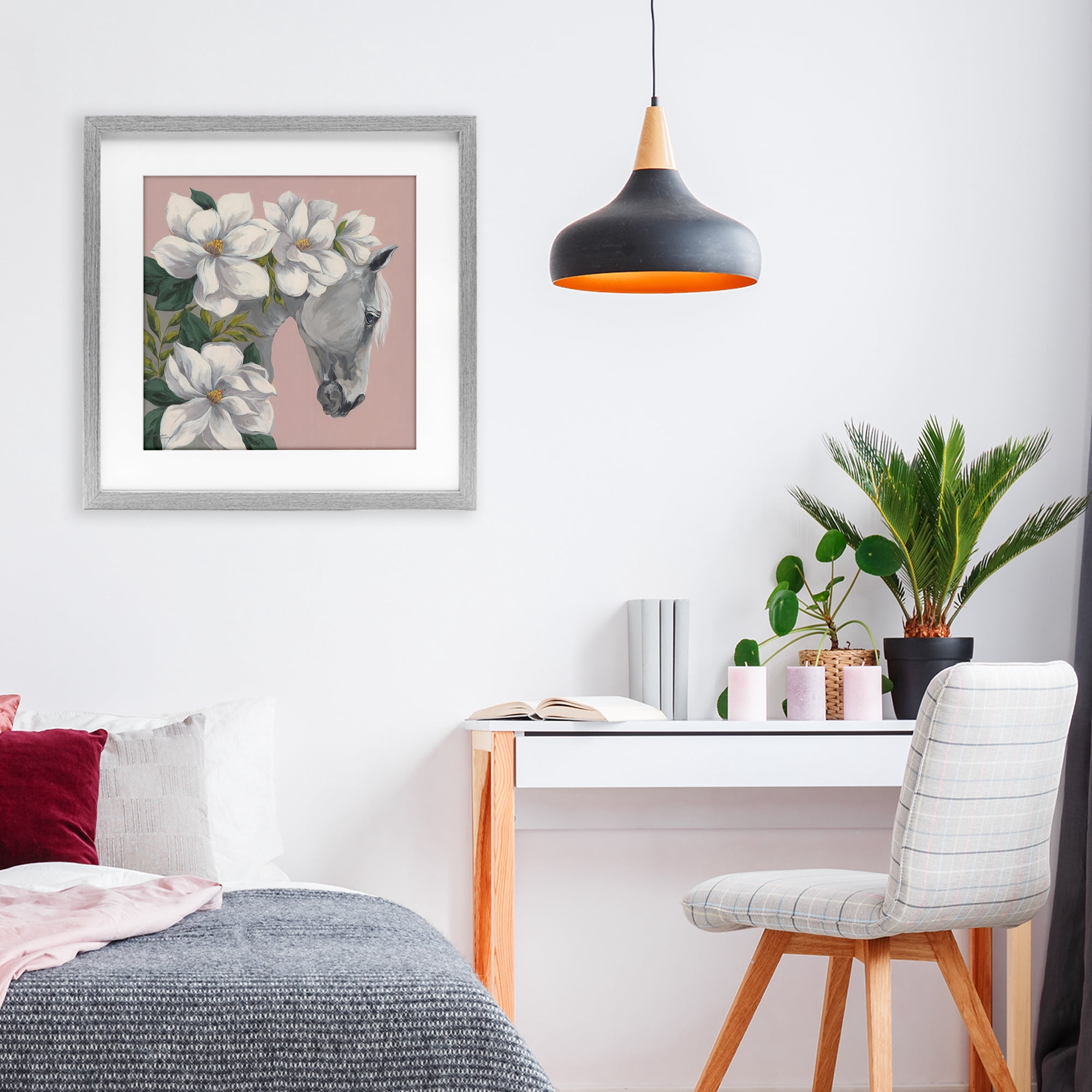 Stupell Industries Sweet Maggie Floral Horse Gray Framed Print Under Glass, design by Michele Norman