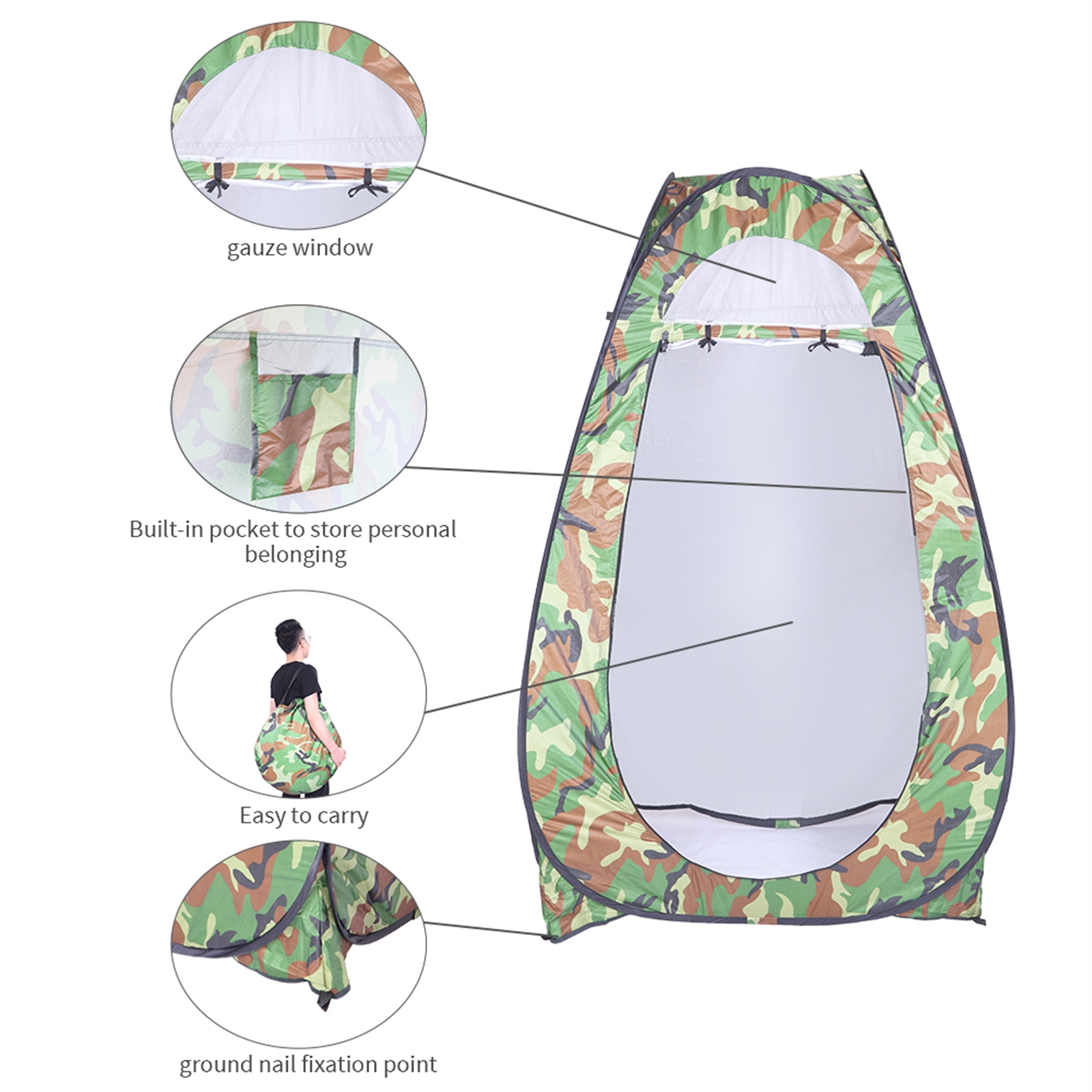 Portable Privacy Tent, Pop-Up Dressing Room Camping Shower Tent for Camping Picnic, Camouflage - image 4 of 7