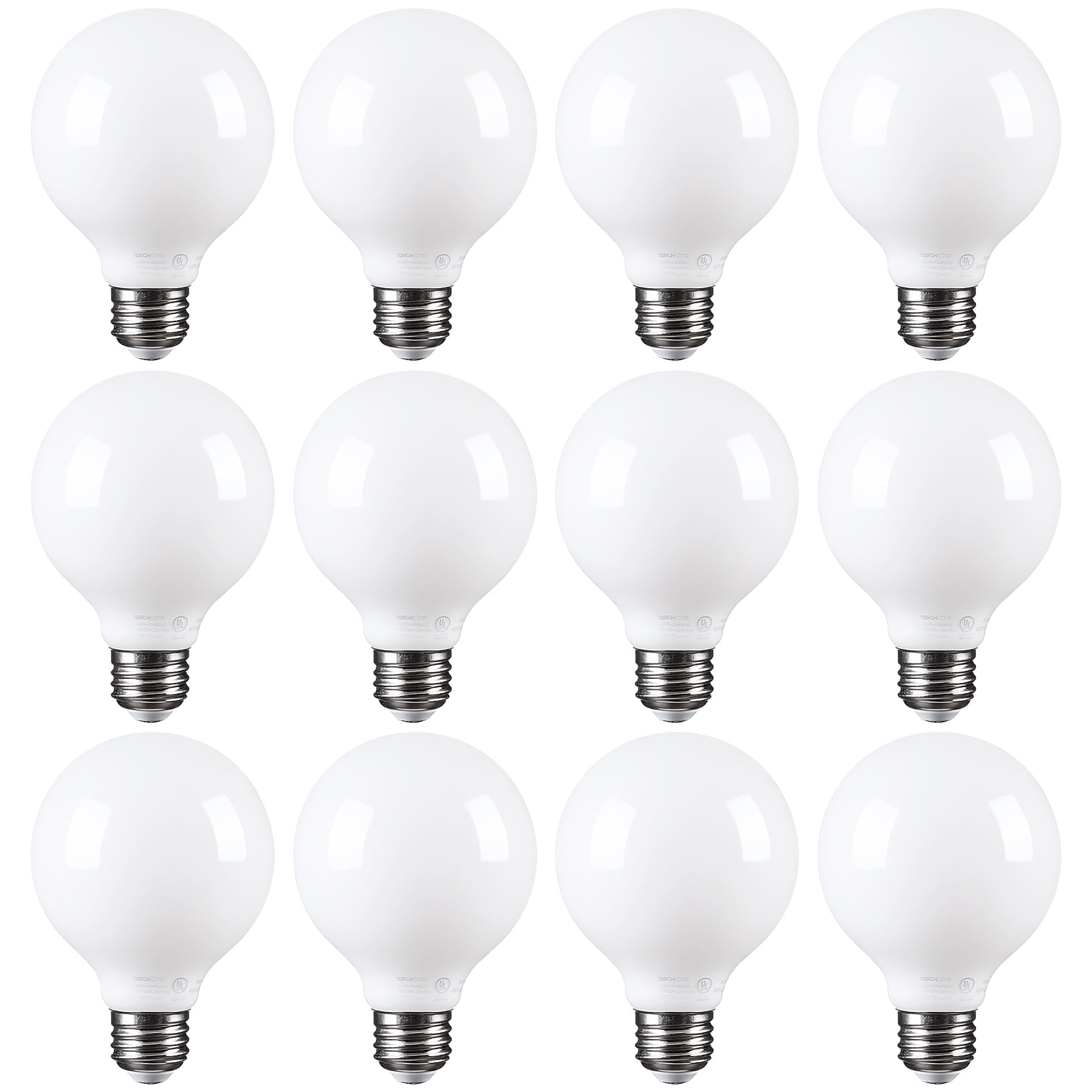 TORCHSTAR 12 Pack G25 LED Light Bulbs Dimmable, Round Frosted Vanity