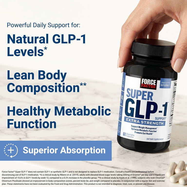 Force Factor Extra Strength GLP-1 Support with Lemon Flavonoid Blend, Chromium & Banaba Extract to Support Metabolism, Weight Management & Body Composition, 60 Capsules - Walmart.com Force Factor Extra Strength GLP-1 Support with Lemon Flavonoid Blend, Chromium & Banaba Extract to Support Metabolism, Weight Management & Body Composition, 60 Capsules - Walmart.com