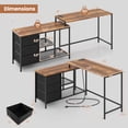 thumbnail image 3 of Costway L-shaped Computer Desk with Power Outlet, Drawers, Metal Mesh Shelves Rustic Brown, 3 of 9