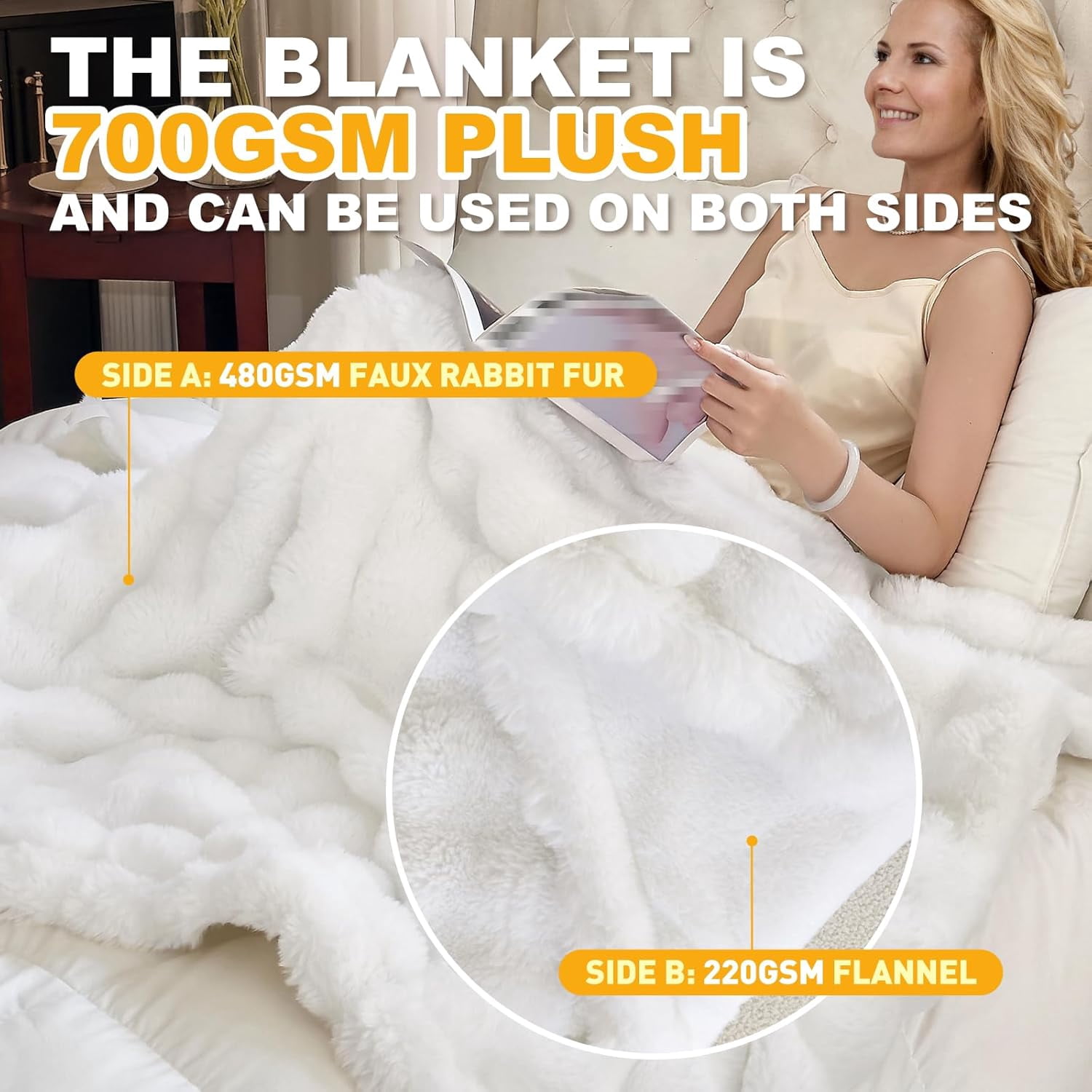 Parojati 90*108 Faux Fur Throw Blanket for King Size Bed - Extra Soft Fluffy Warm Bubble Design Blanket for Couch, Sofa and Versatile Use for Bedroom, Living Room, Farmhouse, White