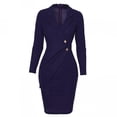 thumbnail image 2 of Pisexur Robes de Travail pour Femmes Croisée Solide Col Rabattu Blazer Robe Manches Longues Boutons Robe Moulante Formelle, 2 of 6