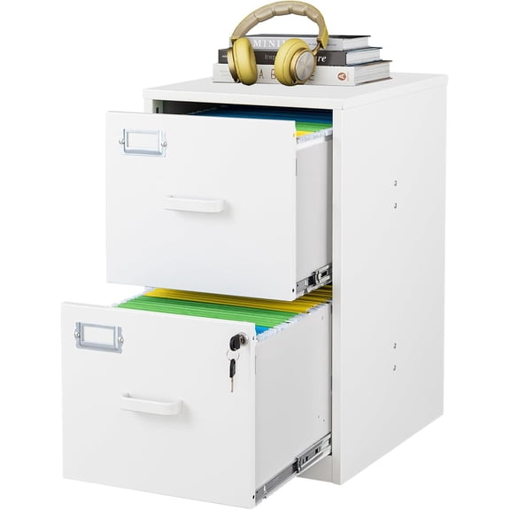 WinVoyage 2-Drawer White Metal File Cabinet with Lock for Home Office, Vertical Filing Storage for Hanging Files