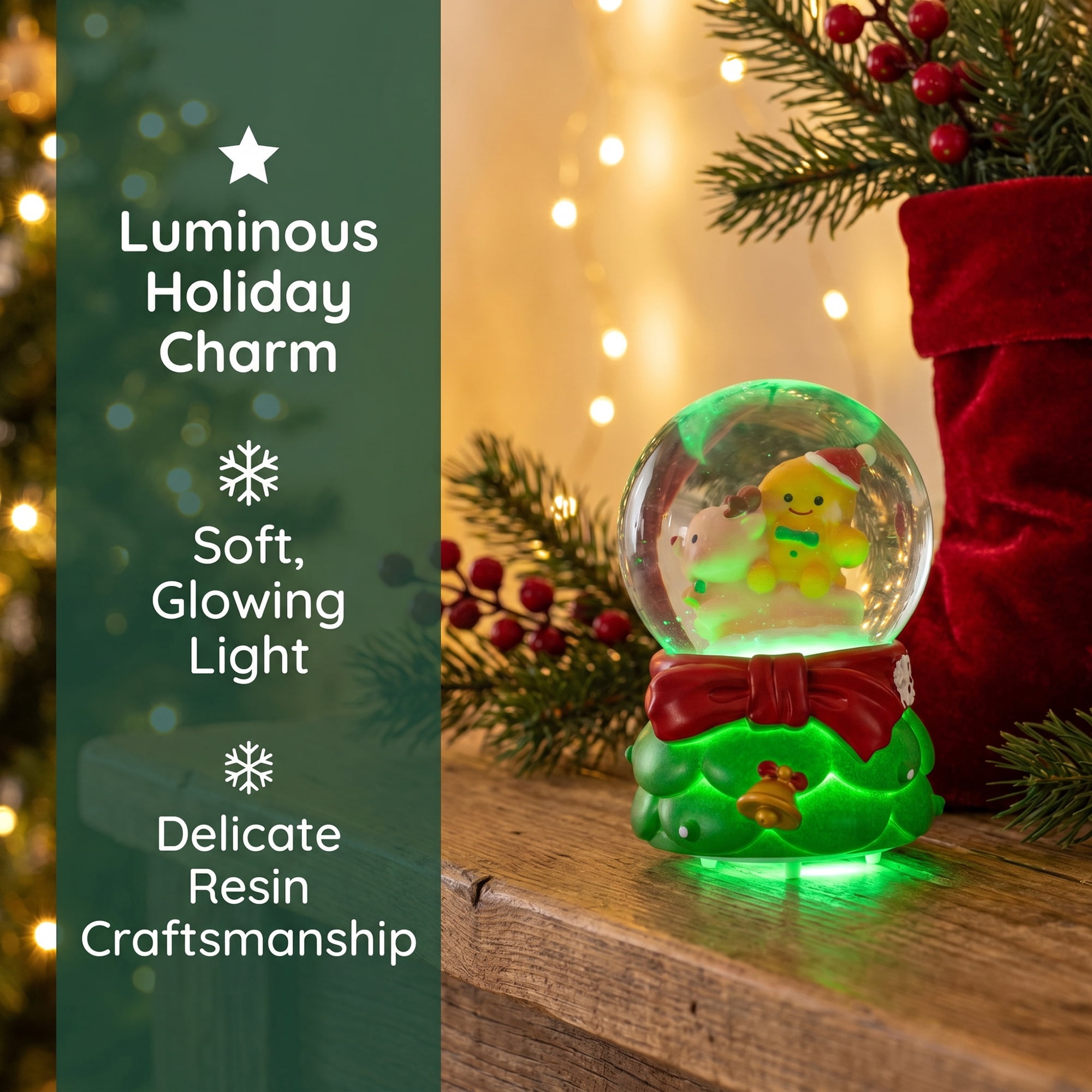 Unique Bargains Crystal Ball Shatterproof LED Glitter Globe Green C 2.6" x 2.6" x 3.7"