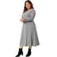thumbnail image 3 of DARING DIVA Plus Size T-Shirt Crew Neck Button Long Sleeve Dress 3X Gray, 3 of 6