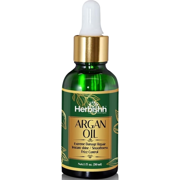 Herbishh Argan Oil Hair Serum for Dry, Frizzy & Damaged Hair, Deep Hydration & Shine, With Grapeseed Oil, 30ml