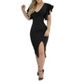 thumbnail image 1 of Minnieouse Vestido dividido de manga corta con cuello en V Swing Sundress Club Party Banquet Fecha Esposa Novia Ropa de moda de verano Vestidos Negro S Minnieouse AP010964-09, 1 of 6