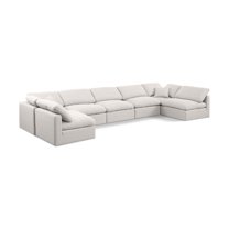 Meridian Furniture Indulge 234" Linen Fabric U-Shaped Modular Sectional in Cream