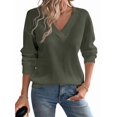 thumbnail image 2 of Blusas de Punto Gofre para Mujer, Blusas Casuales de Larga con Farol, Cuello en V, Camisetas Oversize. Verde S, 2 of 8