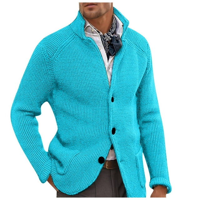MIASHUI Chandail en Tricot pour Hommes Manches Longues Confort Décontracté Ajustement Doux chandail Automne Hiver Mode Léger Bleu,P