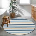 thumbnail image 3 of Khaki Blue Striped Round Area Rug 4Ft Washable Circle Rugs for Bedroom Dining Room, Farmhouse Stripes Modern Abstract Art Non-Slip Carpet Floor Mats Indoor Outdoor Carpet Runner Aesthetic Home Decor, 3 of 8