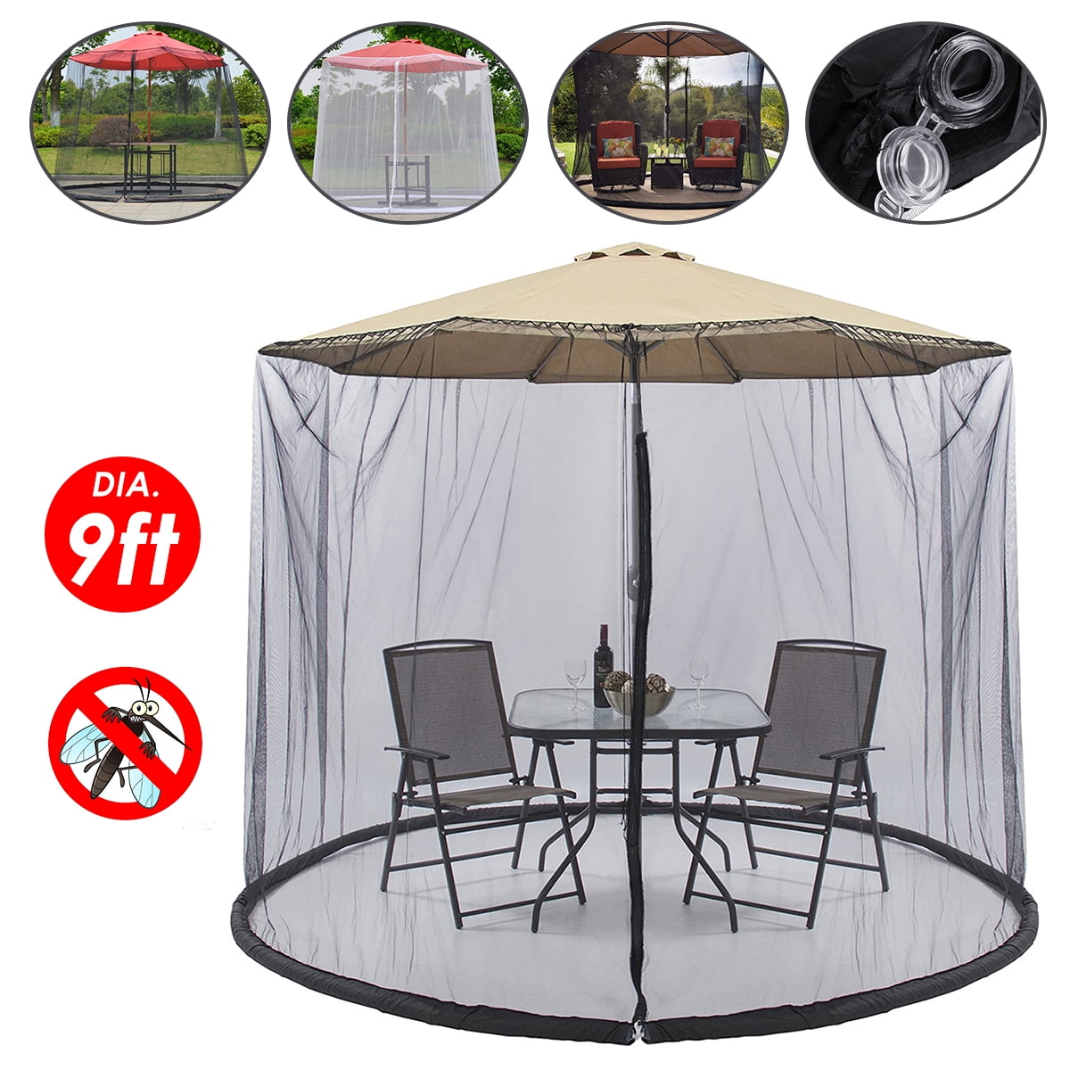 Patio Umbrella Mosquito Nets,Polyester Mesh with Zipper Door and