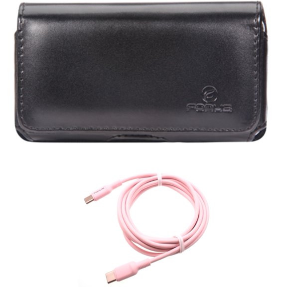 Pink 10ft Long Cable w Case Belt Clip for Samsung Galaxy S22,S21,S20 - USB-C to Type-C PD Fast Charger Cord, Leather Swivel Holster