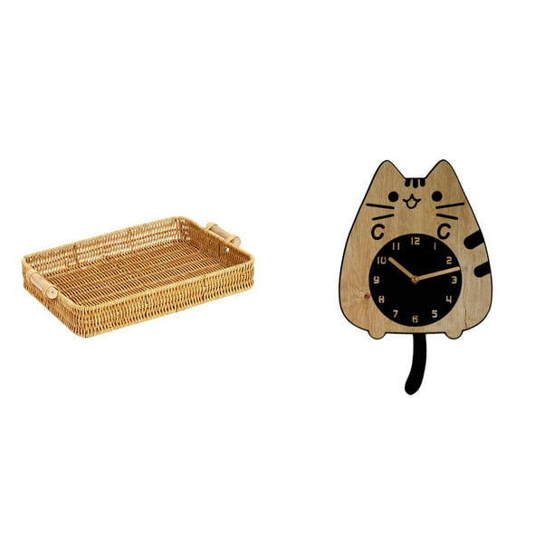 Cestas de almacenamiento,Cestas de almacenamiento de cocina tejidas con asas hechas a mano,Cestas de pan redondas Bandejas para servir Rectángulo,Reloj de pared,Reloj de pared decorativo con