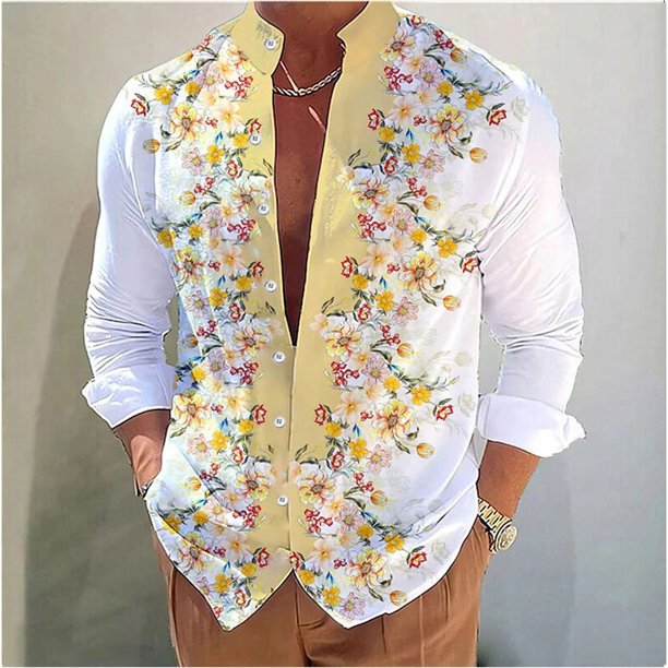 Camisa para hombre con estampado floral, suave y cómoda, color rosa, azul y verde, informal, de moda, para exteriores, para uso urbano, tallas grandes europeas, XS-6XL