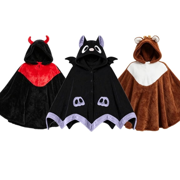 Wearable Halloween Blanket Hoodie Devil Bat Hooded Halloween Cape Flannel Halloween Cloak for Women Halloween Party Cozy Loungewear