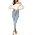 thumbnail image 2 of INSPIRAR CHIC Top Corto de Corsé de Manga Larga Transparente para Mujeres Blusa Off Shoulder Fruncida Push Up Fiesta Bustier con Varillas XS Beige, 2 of 6
