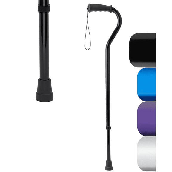 Medline Offset Walking Cane, Gel Grip, 29-In to 38-In Adjustable Height, 300 lb Weight Capacity, Aluminum, Black